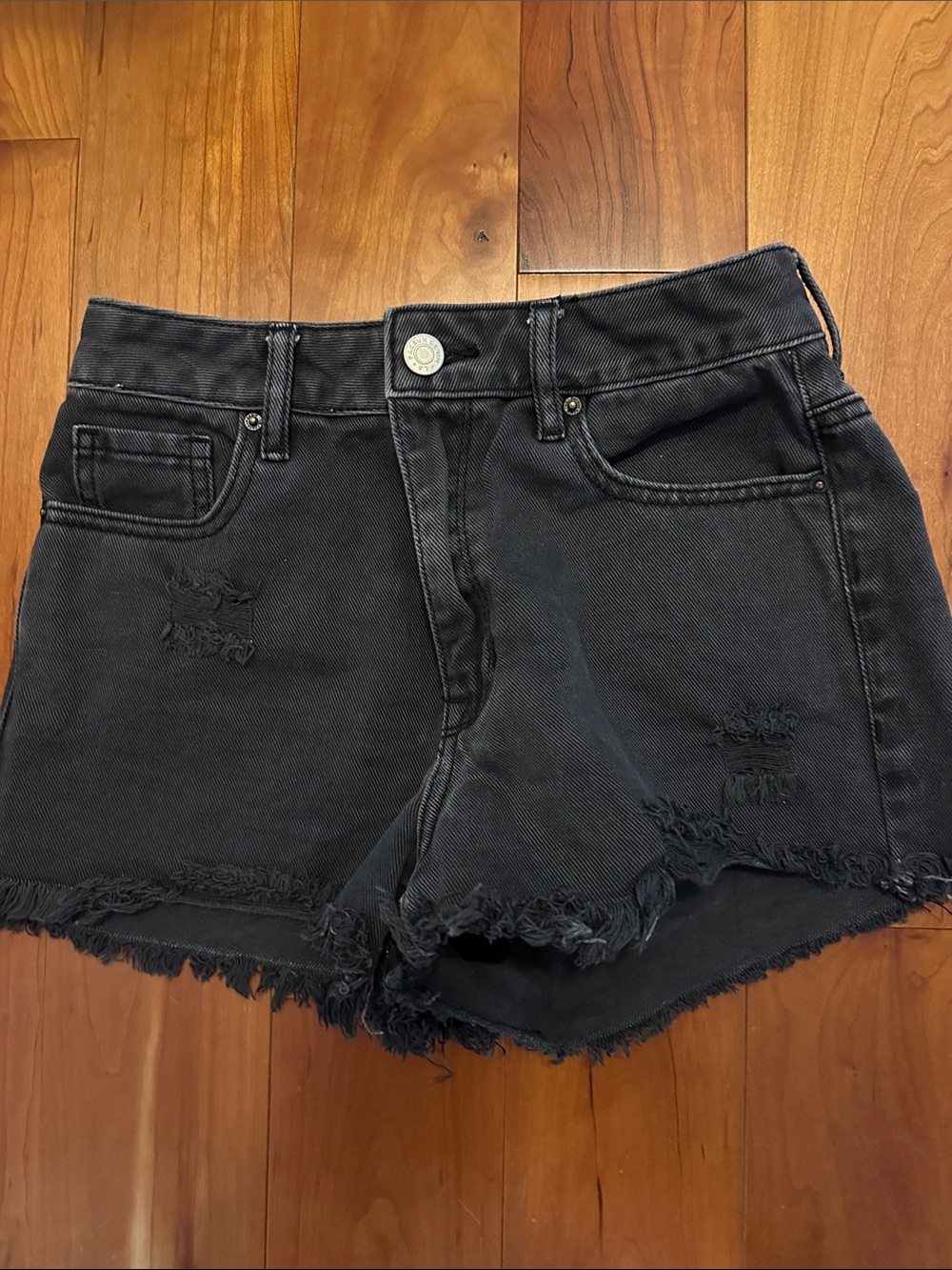 PacSun Washed Black Distressed Frayed Hem Denim Shorts